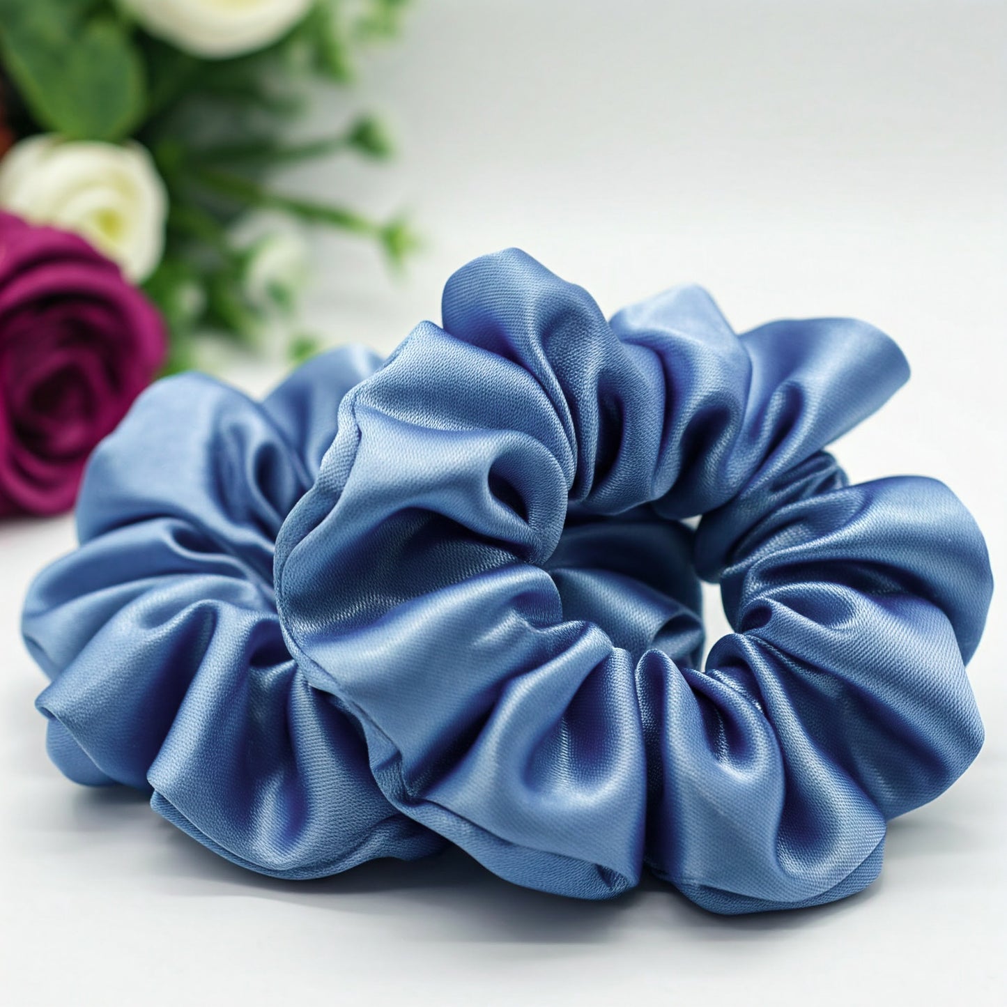 Pale Blue Satin Scrunchies - Viyute