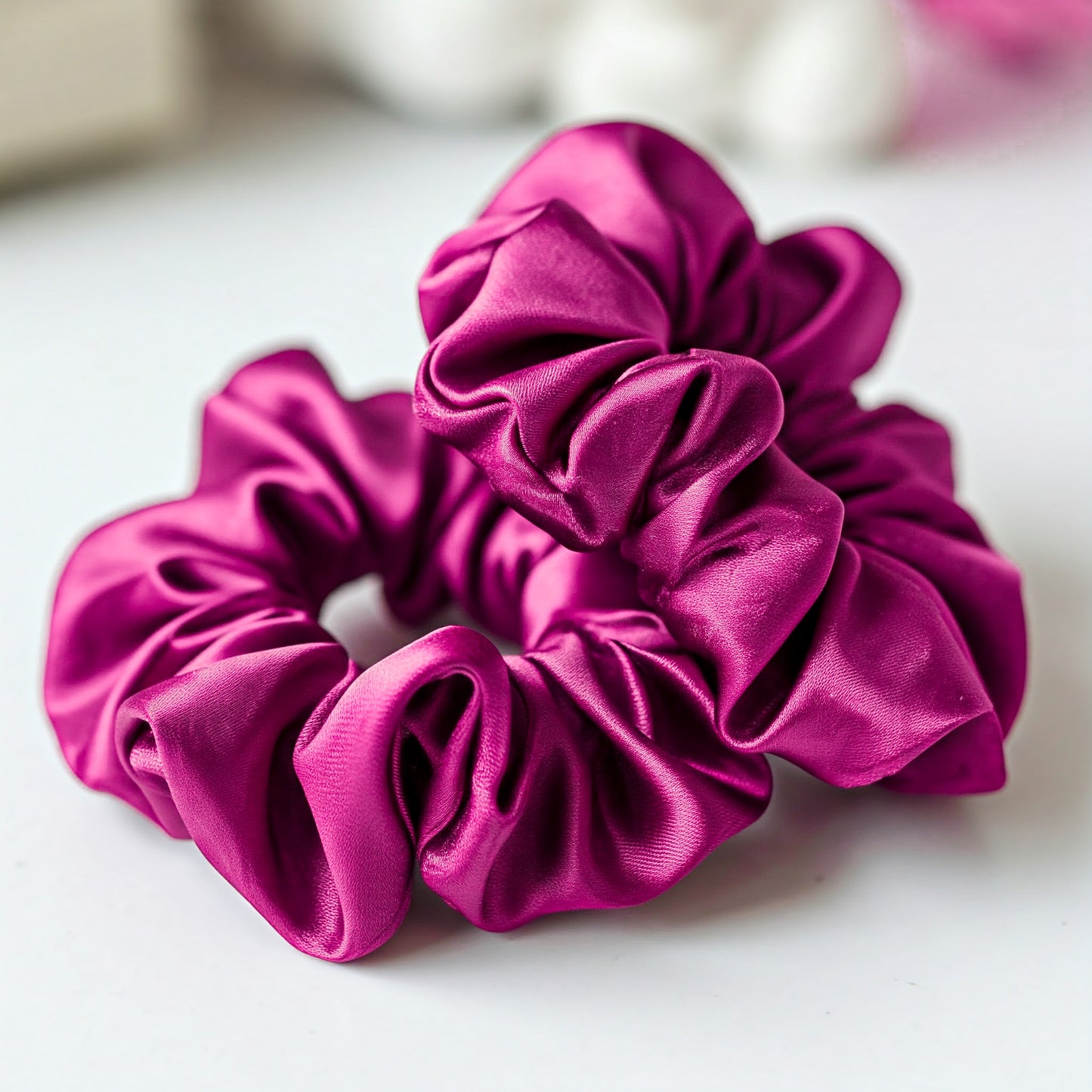 Crimson Pink Satin Scrunchies - Viyute