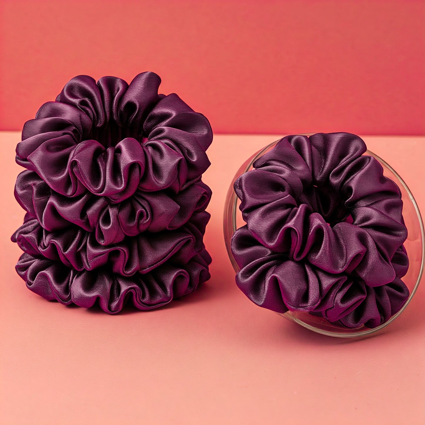 Deep Crimson Satin Scrunchies - Viyute