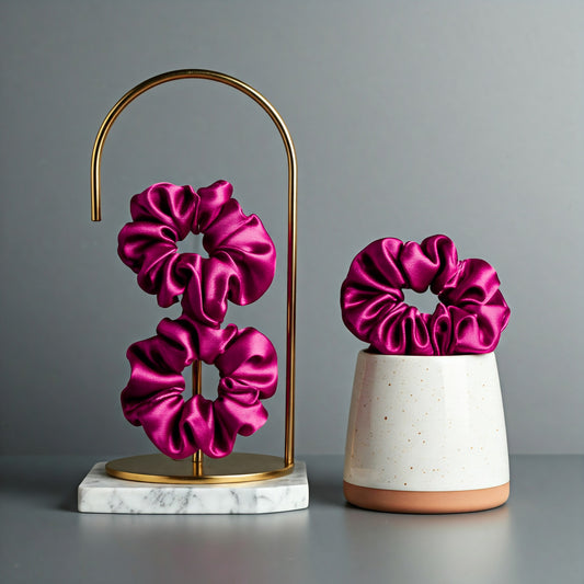 Crimson Pink Satin Scrunchies - Viyute