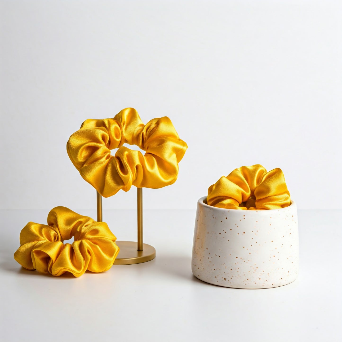 Golden Yellow Satin Scrunchies - Viyute