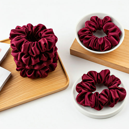 Burgundy Satin Scrunchies - Viyute