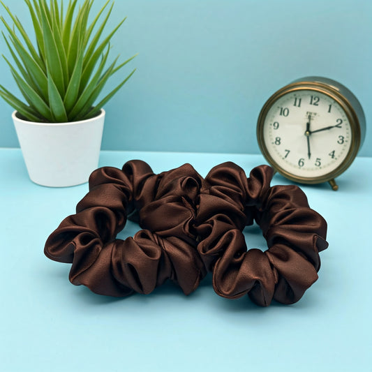 Brown Satin Scrunchies - Viyute