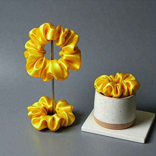 Golden Yellow Satin Scrunchies - Viyute