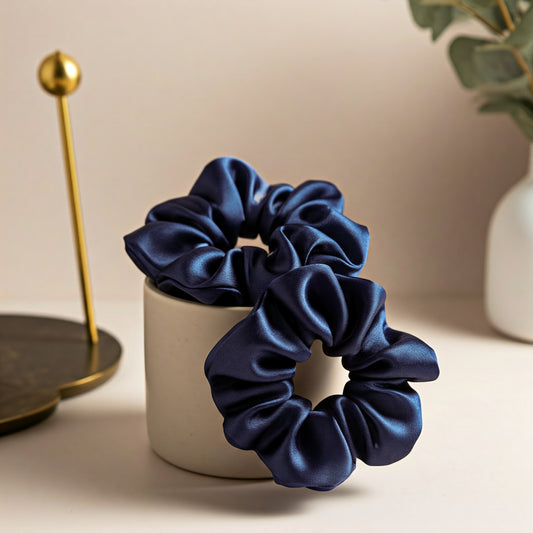 Dark Blue Satin Scrunchies - Viyute